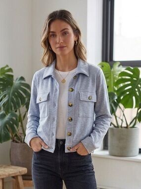 Bagatelle | Light Blue Button-Up Knit Blazer | Super Soft | Sz L